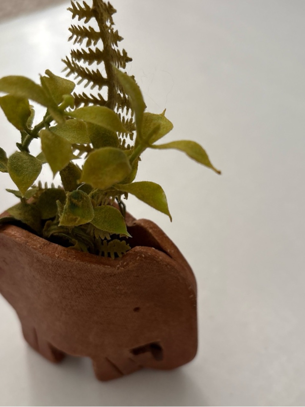 Handmade Brown Elephant Planter with Green Faux Foliage - Home Accents